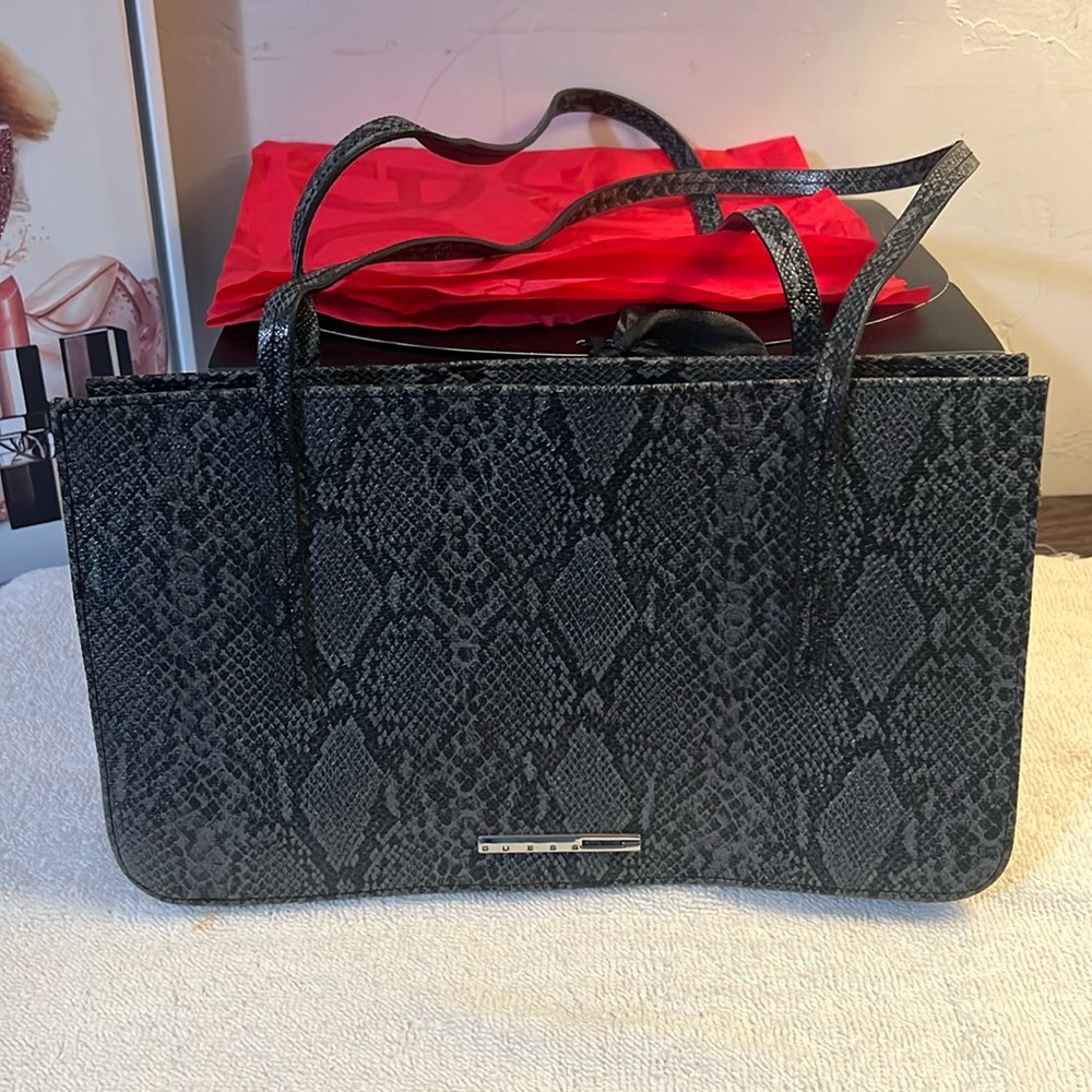 Guess snakeskin purse patent leather grey and black